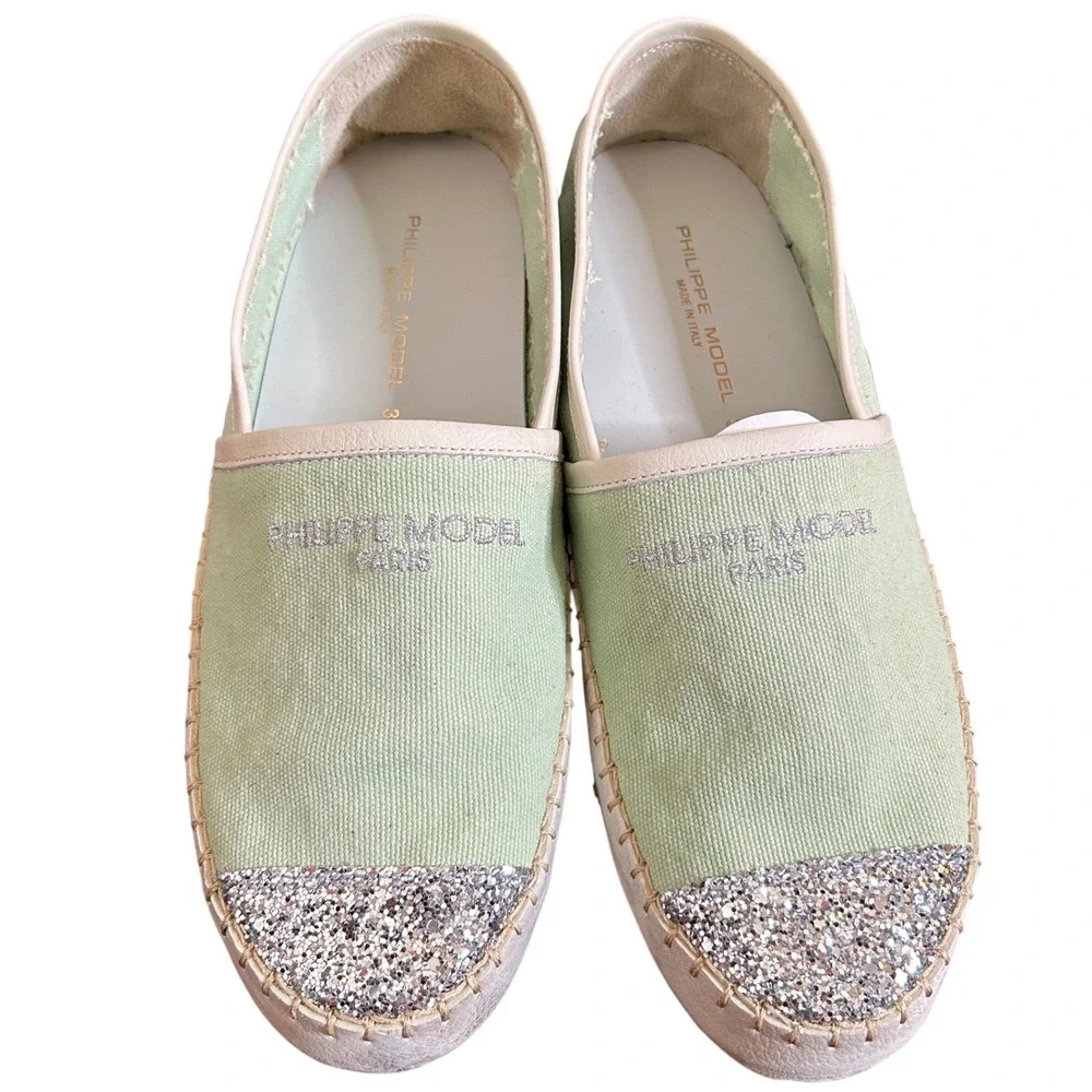 NWOB $249 Philippe Model Paris Marseille Espadrilles Women 39 Glitter Cap Toe